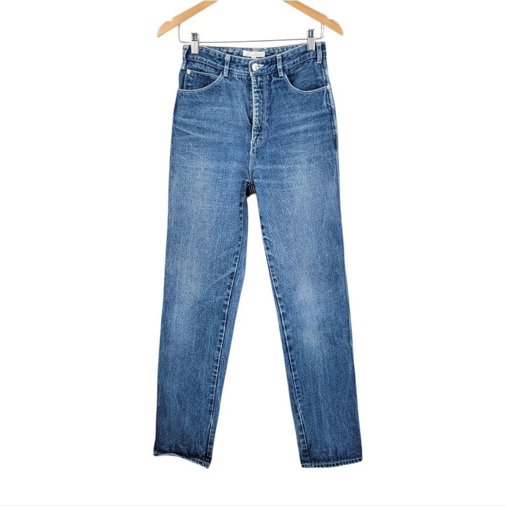 Jou Jou Vintage Medium Blue Wash Denim Jeans Straight Leg High Waist